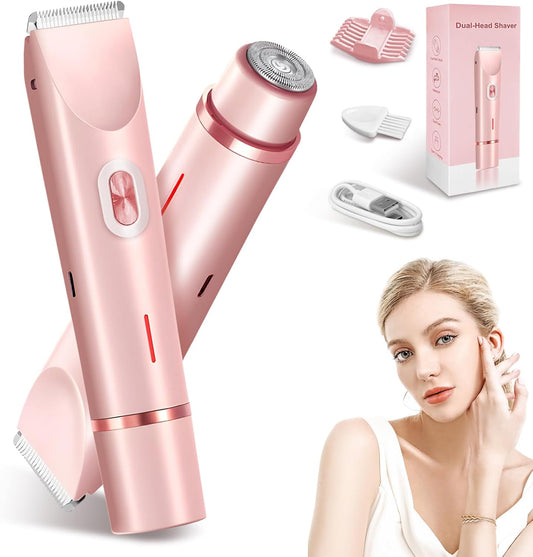 Bikini Trimmer for Women, 2 in 1 Electric Razor, IPX7 Waterproof Foil Shaver, Pubic Hair Shaver for Women, Facial & Body Hair Remover, Pink